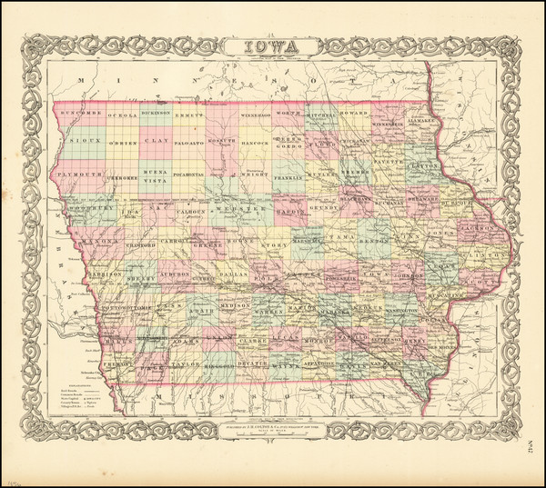 38-Iowa Map By Joseph Hutchins Colton