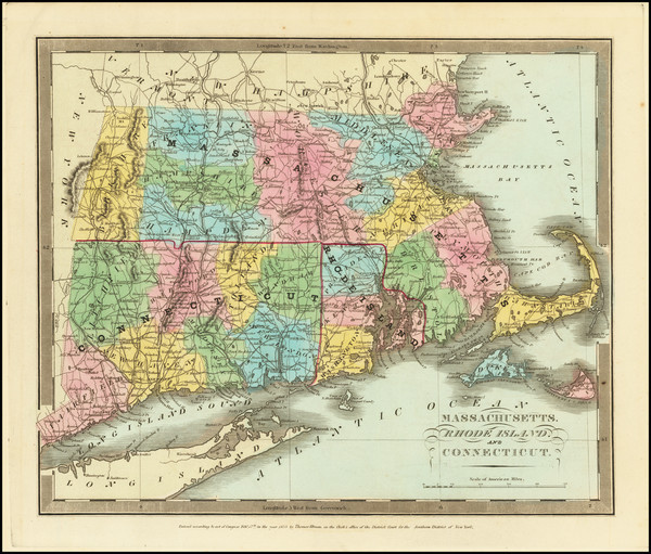 100-New England, Connecticut, Massachusetts and Rhode Island Map By David Hugh Burr