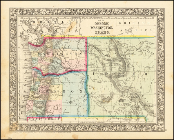 38-Idaho, Oregon and Washington Map By Samuel Augustus Mitchell Jr.