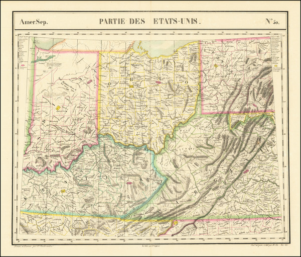 93-West Virginia, Kentucky, Indiana and Ohio Map By Philippe Marie Vandermaelen