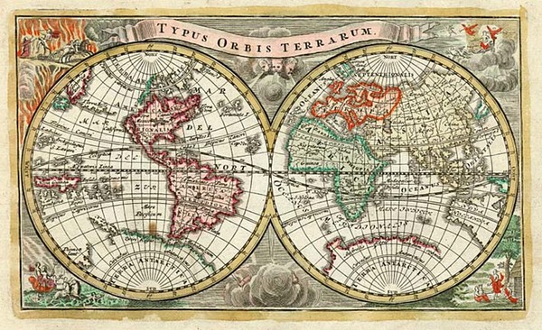 54-World and World Map By Adam Friedrich Zurner / Johann Christoph Weigel