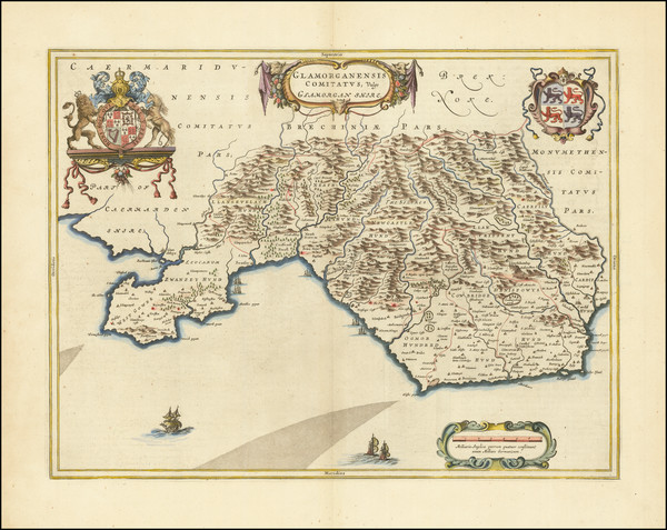 37-British Counties and Wales Map By Willem Janszoon Blaeu