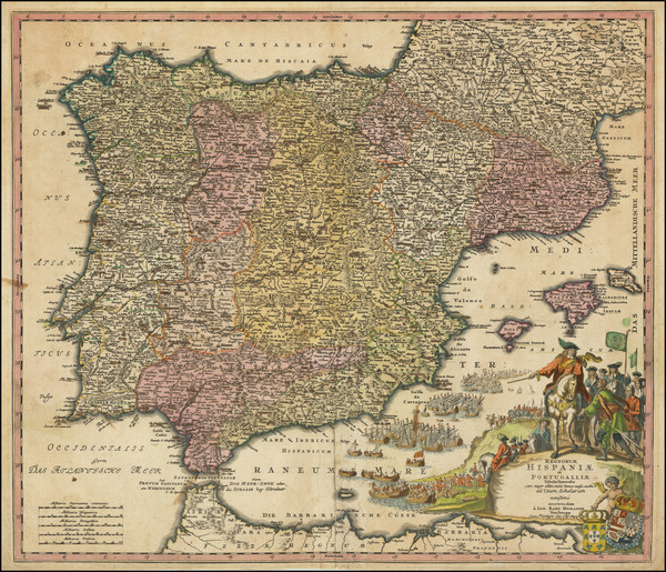 64-Spain and Portugal Map By Johann Baptist Homann