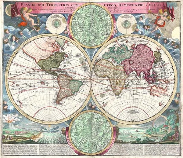 43-World, World, Celestial Maps and Curiosities Map By Johann Baptist Homann