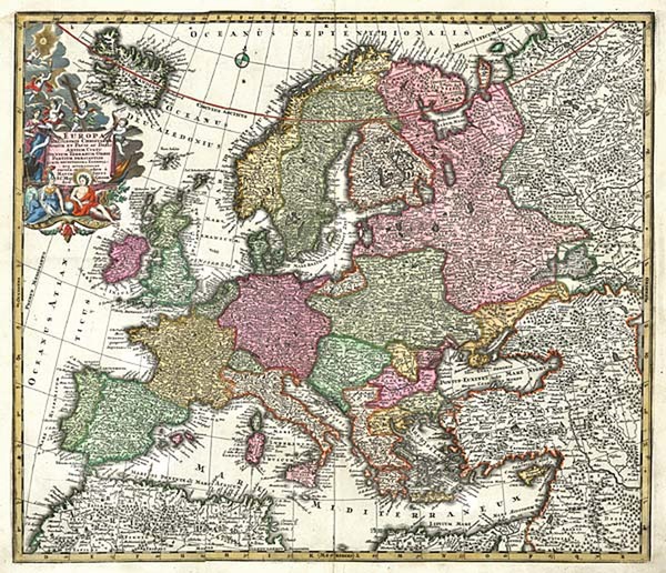 67-Europe and Europe Map By Matthaus Seutter