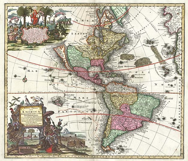 40-World, Western Hemisphere, South America and America Map By Matthaus Seutter