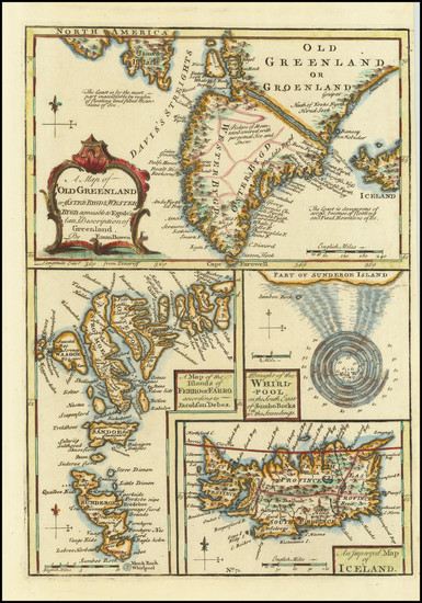 34-Polar Maps, Atlantic Ocean, Scotland, Iceland and Eastern Canada Map By Emanuel Bowen