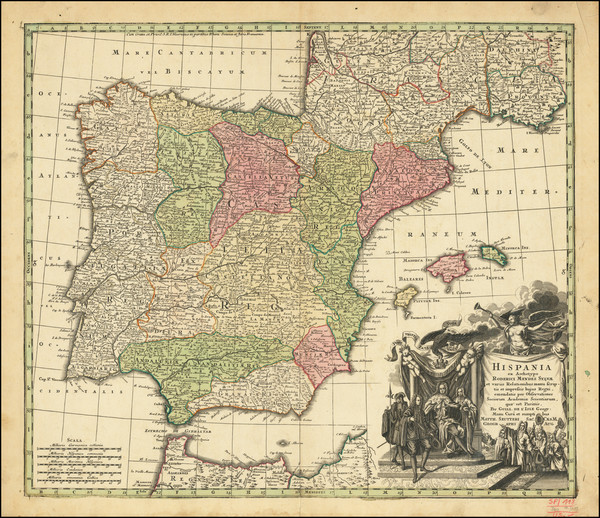 45-Spain Map By Matthaus Seutter