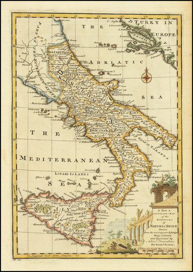 64-Italy and Sicily Map By Emanuel Bowen