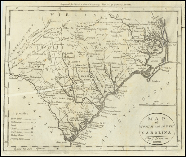 11-North Carolina and South Carolina Map By Jedidiah Morse