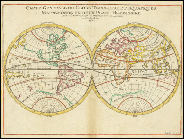 62-World and California as an Island Map By Nicolas de Fer