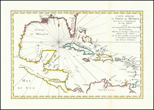 41-Florida and Caribbean Map By Jacques Nicolas Bellin / Odet-Julien Le Boucher