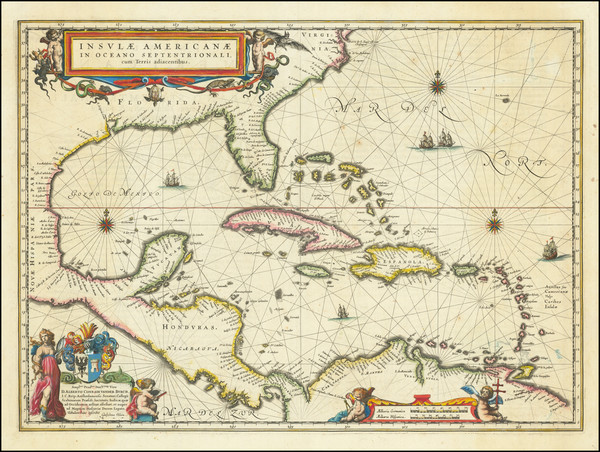 68-Florida, South, Southeast, Caribbean and Central America Map By Willem Janszoon Blaeu