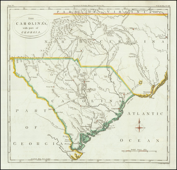 51-Southeast, Georgia, North Carolina, South Carolina and American Revolution Map By William Gordo