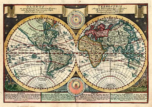 96-World and World Map By Johann George Schreiber