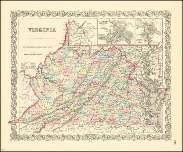 46-West Virginia and Virginia Map By Joseph Hutchins Colton