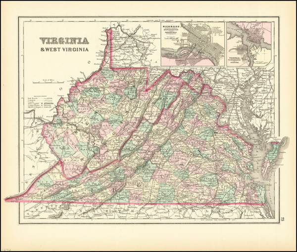 63-West Virginia and Virginia Map By O.W. Gray