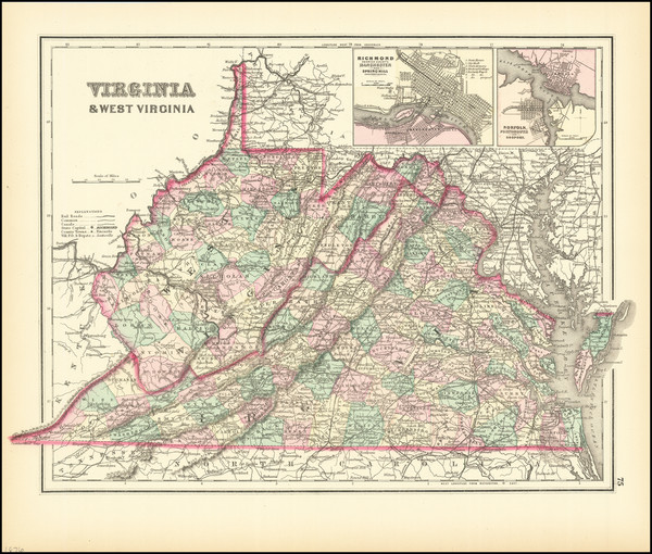 0-West Virginia and Virginia Map By O.W. Gray