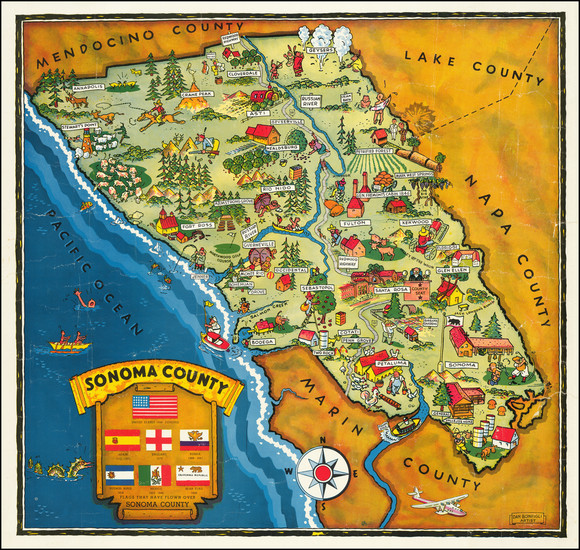 94-Pictorial Maps, California and Other California Cities Map By Dan Bonfigli