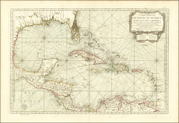 6-Florida, South, Mexico and Caribbean Map By Depot de la Marine / Jacques Nicolas Bellin