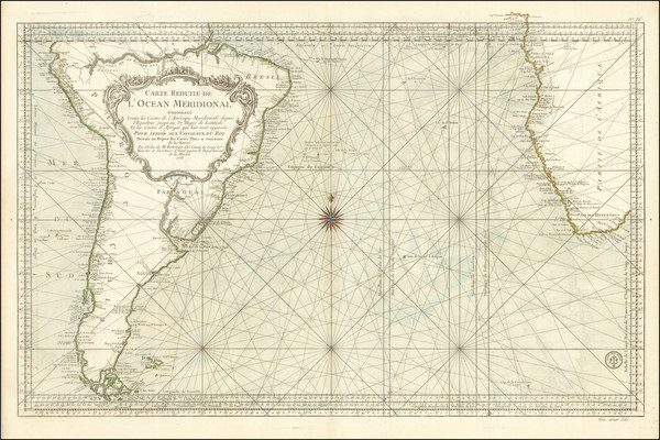 83-Atlantic Ocean, South America and South Africa Map By Jacques Nicolas Bellin