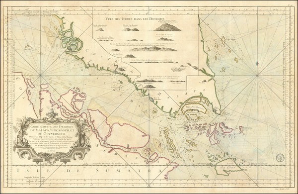 63-Singapore and Malaysia Map By Jacques Nicolas Bellin / Depot de la Marine