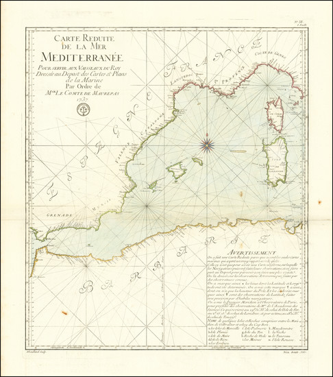 80-Spain, Mediterranean, Corsica, Sardinia and Balearic Islands Map By Jacques Nicolas Bellin / De