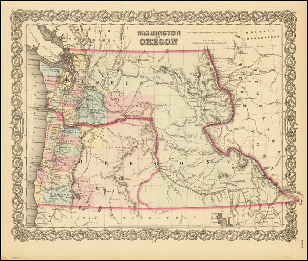 87-Idaho, Oregon and Washington Map By Joseph Hutchins Colton