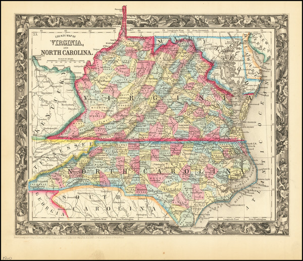 49-Virginia and North Carolina Map By Samuel Augustus Mitchell Jr.