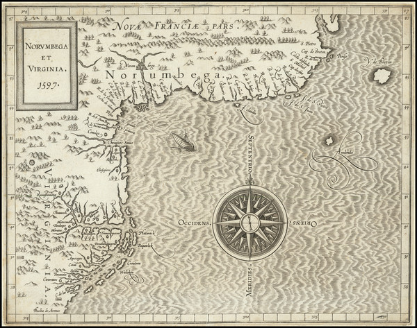 65-New England, New York State, Mid-Atlantic and Eastern Canada Map By Cornelis van Wytfliet