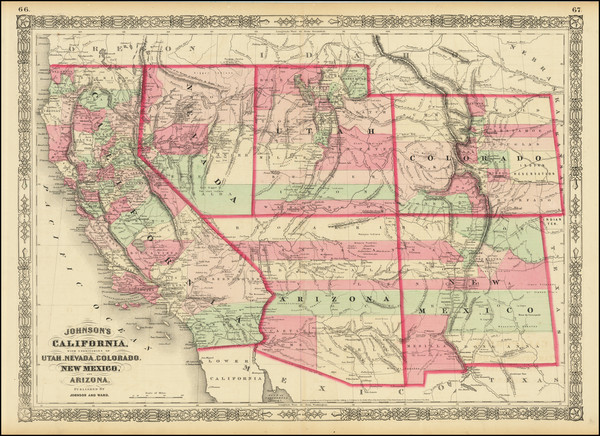 65-Southwest, Arizona, Colorado, Utah, Nevada, New Mexico, Rocky Mountains, Colorado and Utah Map 