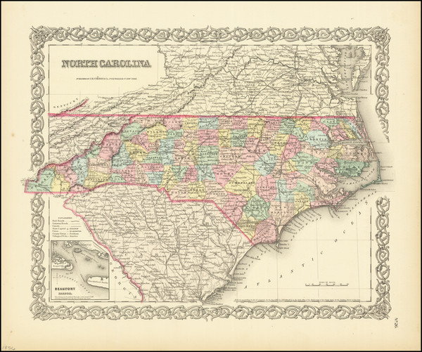 22-North Carolina Map By Joseph Hutchins Colton