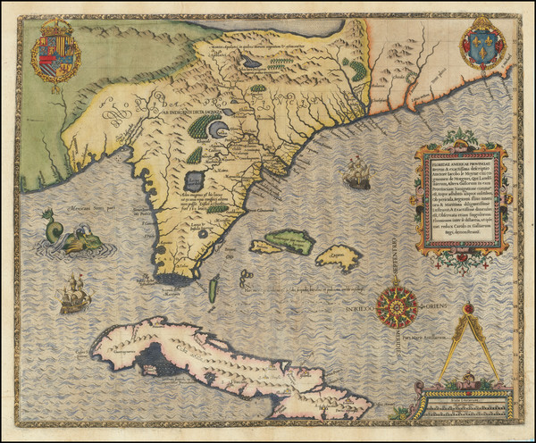 25-Florida, South, Southeast, Midwest and Caribbean Map By Jacques Le Moyne