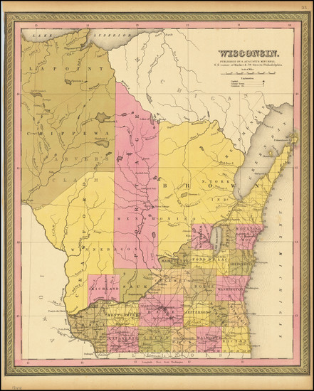 64-Wisconsin Map By Samuel Augustus Mitchell