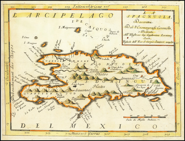 34-Hispaniola Map By Vincenzo Maria Coronelli