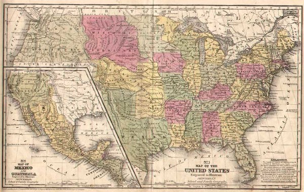 45-United States, Texas, Mexico and California Map By Samuel Augustus Mitchell