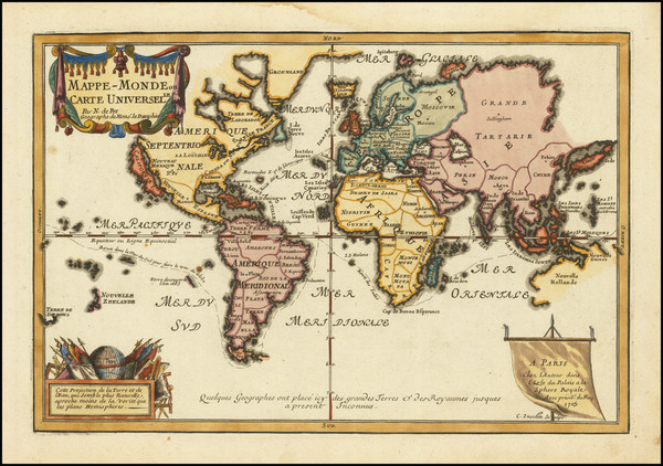 7-World and California as an Island Map By Nicolas de Fer