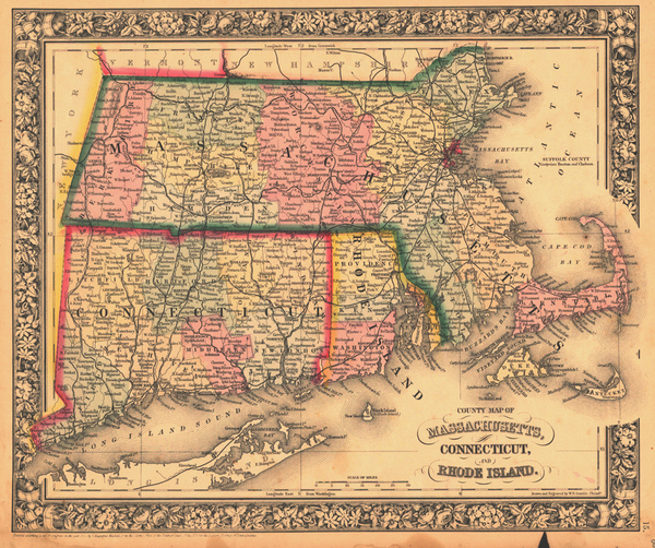 18-New England Map By Samuel Augustus Mitchell Jr.