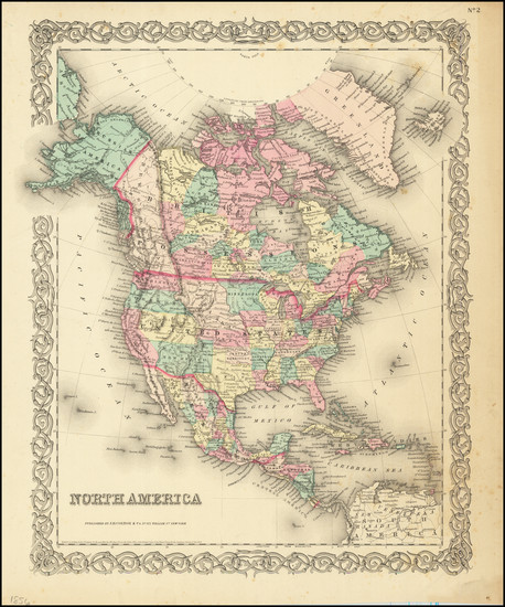 63-North America Map By Joseph Hutchins Colton