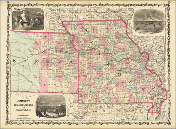 0-Kansas and Missouri Map By Alvin Jewett Johnson  &  Ross C. Browning