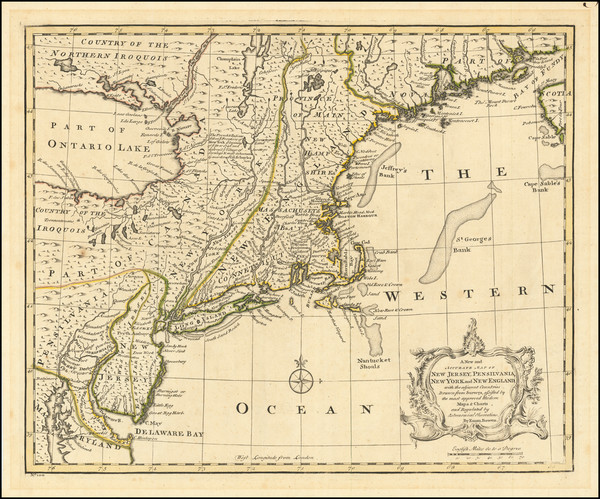 37-New England, New York State and Mid-Atlantic Map By Emanuel Bowen