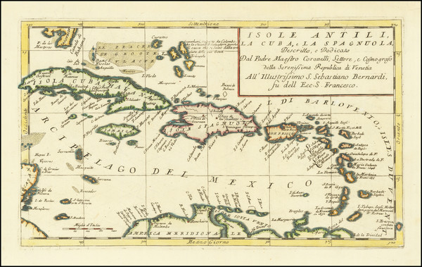 50-Caribbean, Cuba and Hispaniola Map By Vincenzo Maria Coronelli