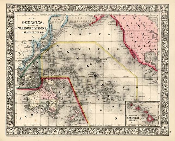 70-World, Australia & Oceania, Pacific and Oceania Map By Samuel Augustus Mitchell Jr.