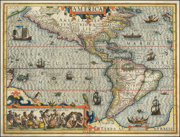 61-Western Hemisphere and America Map By Jodocus Hondius