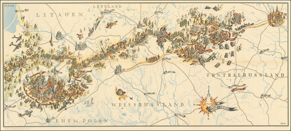 83-World War II Map By L. Allu (?) / Wehrmacht-Propaganda