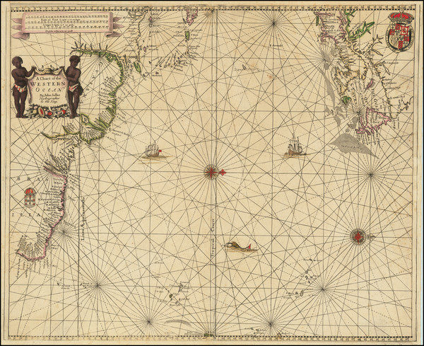 7-Atlantic Ocean, New England, Caribbean, South America, Brazil and Canada Map By John Seller