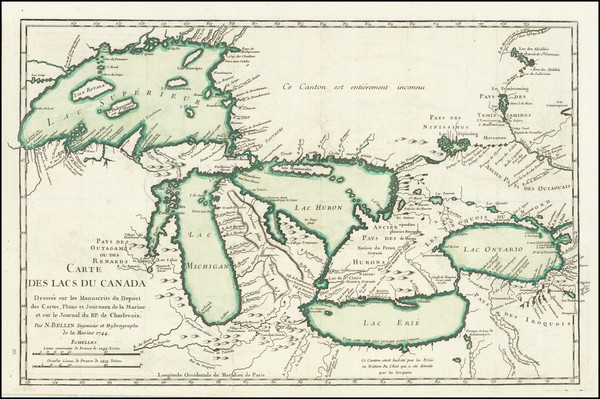 38-Midwest, Illinois, Michigan and Canada Map By Jacques Nicolas Bellin