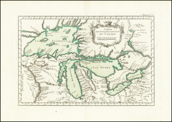 63-Midwest, Michigan, Wisconsin, Canada and Eastern Canada Map By Jacques Nicolas Bellin