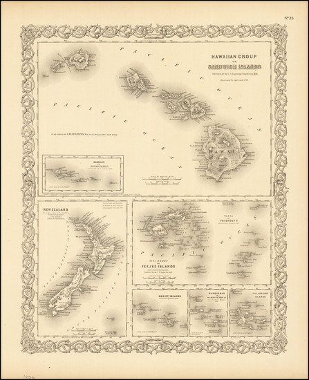 84-Hawaii and Hawaii Map By Joseph Hutchins Colton