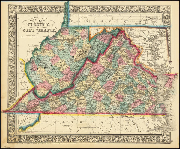 88-West Virginia and Virginia Map By Samuel Augustus Mitchell Jr.